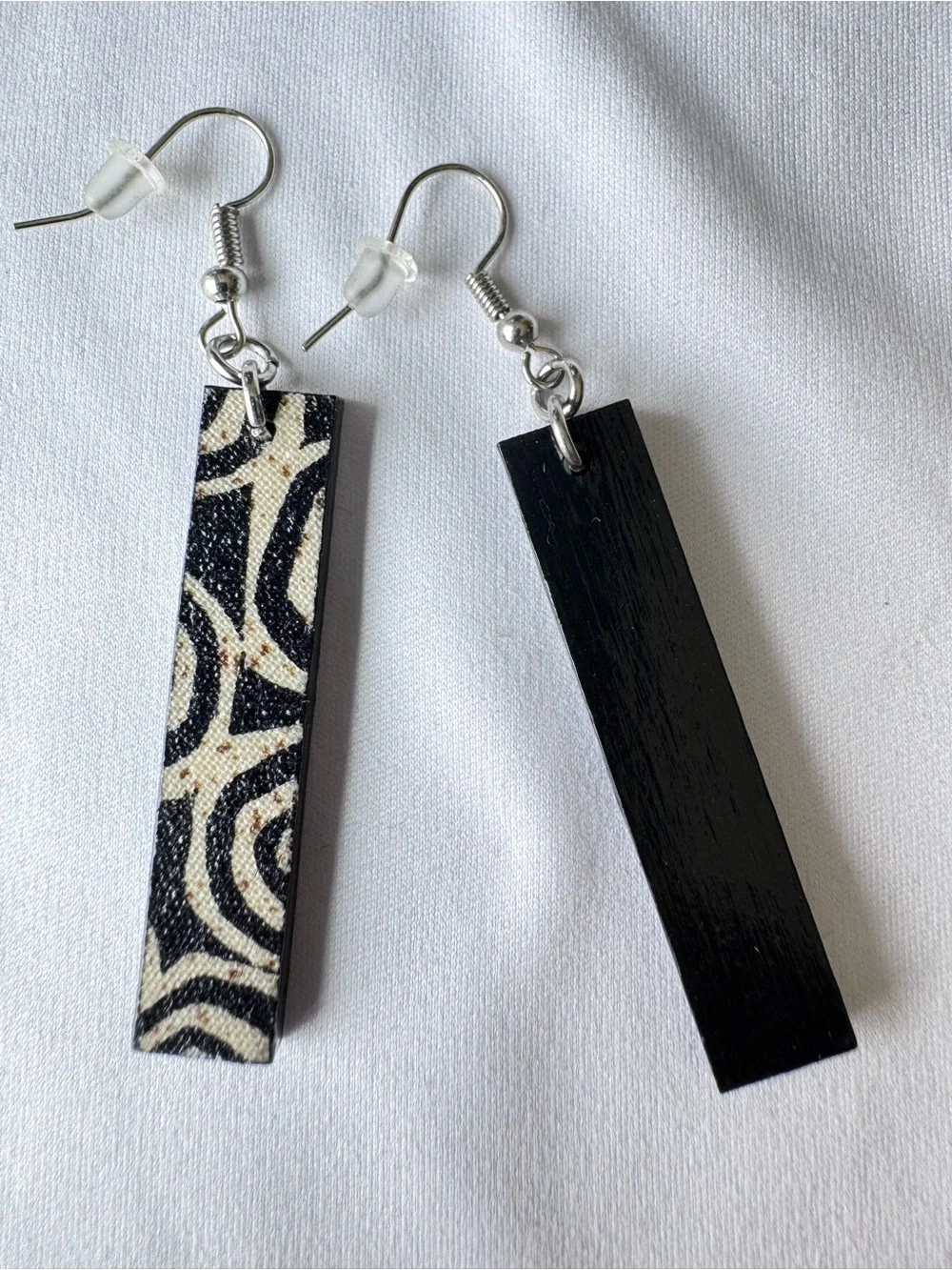 Handmade Black and Cream Swirl Bar Earrings